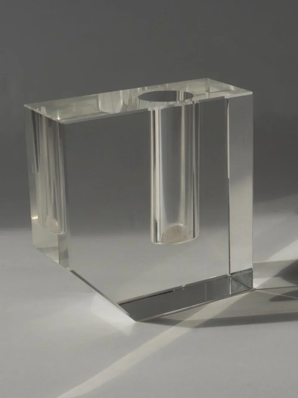 Vintage Clear Crystal Glass Bud Vase Cube Beveled 4